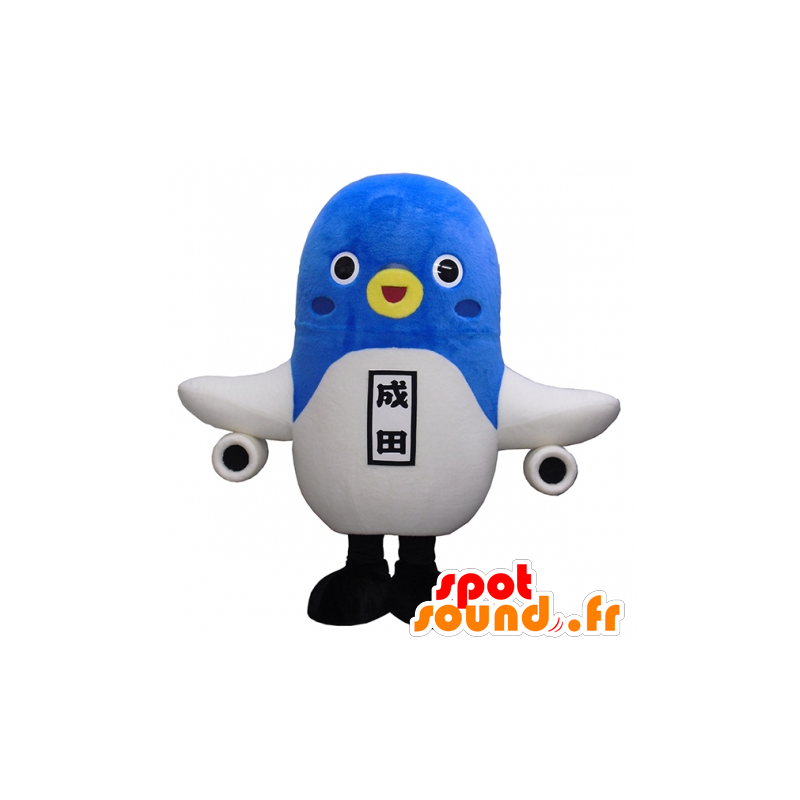 Mascotte de Unari-Kun oiseau bleu et blanc avec des ailes d'avion - MASFR27477 - Mascottes Yuru-Chara Japonaises