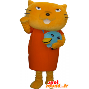 オレンジ色のドレスを着たオレンジ色の猫のマスコット-MASFR27479-日本のゆるキャラのマスコット