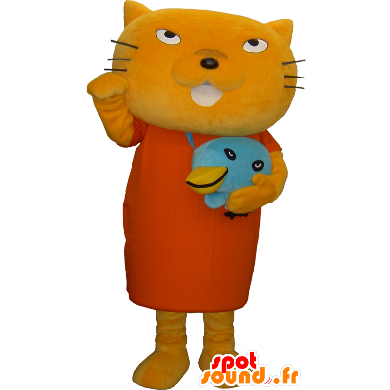 オレンジ色のドレスを着たオレンジ色の猫のマスコット-MASFR27479-日本のゆるキャラのマスコット オレンジ色のドレスを着たオレンジ色の猫のマスコット-MASFR27479-日本のゆるキャラのマスコット
