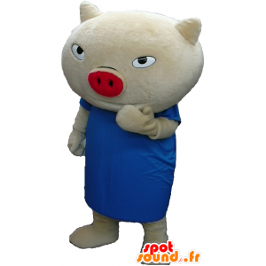 Waketon mascot, beige pig blue outfit - MASFR27480 - Yuru-Chara Japanese mascots