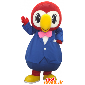 Mascot Hyères, gran loro rojo y blanco traje azul - MASFR27485 - Yuru-Chara mascotas japonesas