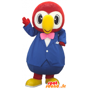 Mascot Hyères, grote rode en witte papegaai in blauw pak - MASFR27485 - Yuru-Chara Japanse Mascottes