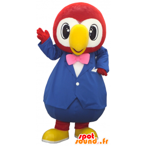 Mascotte de Hyères, gros perroquet rouge et blanc en costume bleu - MASFR27485 - Mascottes Yuru-Chara Japonaises