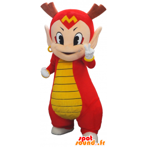 Emuzukun mascot, red and yellow dragon with wood - MASFR27490 - Yuru-Chara Japanese mascots