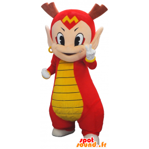 Mascotte de Emuzukun, dragon rouge et jaune avec des bois - MASFR27490 - Mascottes Yuru-Chara Japonaises