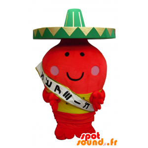 Mascotte Ebi Amigo uomo messicano, rosso, con un cappello - MASFR27492 - Yuru-Chara mascotte giapponese