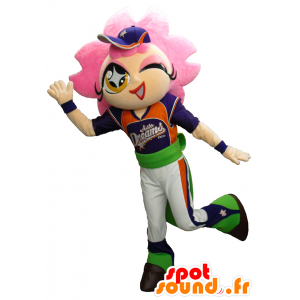 アストドリームマスコット、ピンクの髪のかわいいスポーティーな女の子-MASFR27493-日本のゆるキャラのマスコット