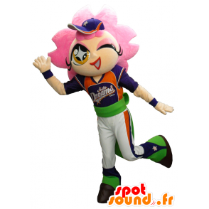 アストドリームマスコット、ピンクの髪のかわいいスポーティーな女の子-MASFR27493-日本のゆるキャラのマスコット