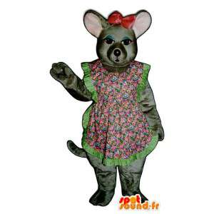 Graue Maus-Maskottchen in geblümten Kleid - MASFR007090 - Maus-Maskottchen