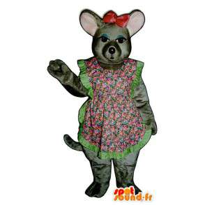 Graue Maus-Maskottchen in geblümten Kleid - MASFR007090 - Maus-Maskottchen