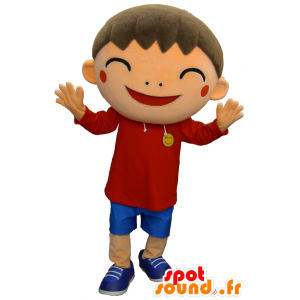 Mascotte de Smile-kun, garçon rieur en tenue rouge et bleue - MASFR27498 - Mascottes Yuru-Chara Japonaises
