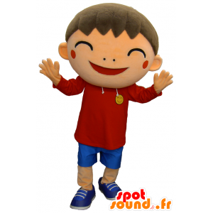 Smile-kun μασκότ, γελώντας αγόρι ντυμένο κόκκινο και μπλε - Ιαπωνικές μασκότ Yuru-Chara - MASFR27498 - SpotSound.fr