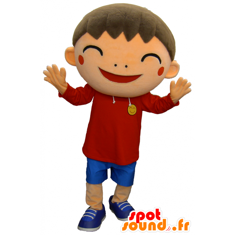 Smile-kun μασκότ, γελώντας αγόρι ντυμένο κόκκινο και μπλε - Ιαπωνικές μασκότ Yuru-Chara - MASFR27498 - SpotSound.fr