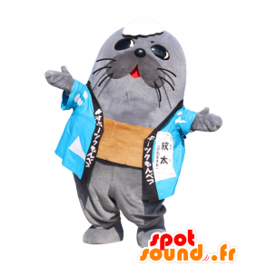 MonFutoshi mascotte, foca grigia pelliccia con un kimono blu - MASFR27502 - Yuru-Chara mascotte giapponese