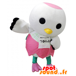 Maskot Tsurumi-kun, bílé a růžové pták, obří - MASFR27503 - Yuru-Chara japonské Maskoti