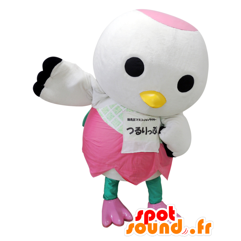 Mascotte de Tsurumi-kun, oiseau blanc et rose, géant - MASFR27503 - Mascottes Yuru-Chara Japonaises