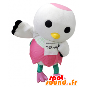 Maskot Tsurumi-kun, bílé a růžové pták, obří - MASFR27503 - Yuru-Chara japonské Maskoti