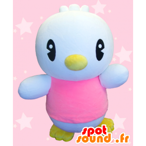 Mascotte de Piyomaru, gros oiseau blanc habillé en rose - MASFR27504 - Mascottes Yuru-Chara Japonaises