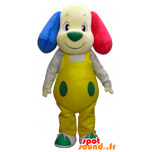 Mascotte de Rurukun, chien jaune bleu et rouge en salopette - MASFR27507 - Mascottes Yuru-Chara Japonaises