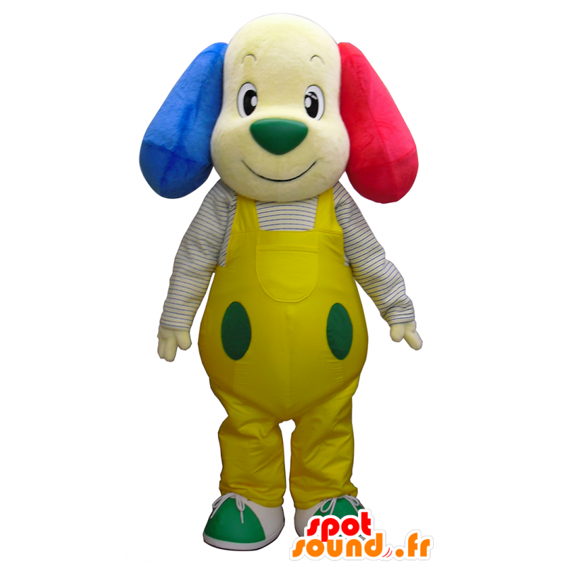 Rurukun maskot, gulblå och röd hund i overaller - Spotsound