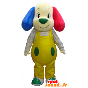 Mascotte de Rurukun, chien jaune bleu et rouge en salopette - MASFR27507 - Mascottes Yuru-Chara Japonaises