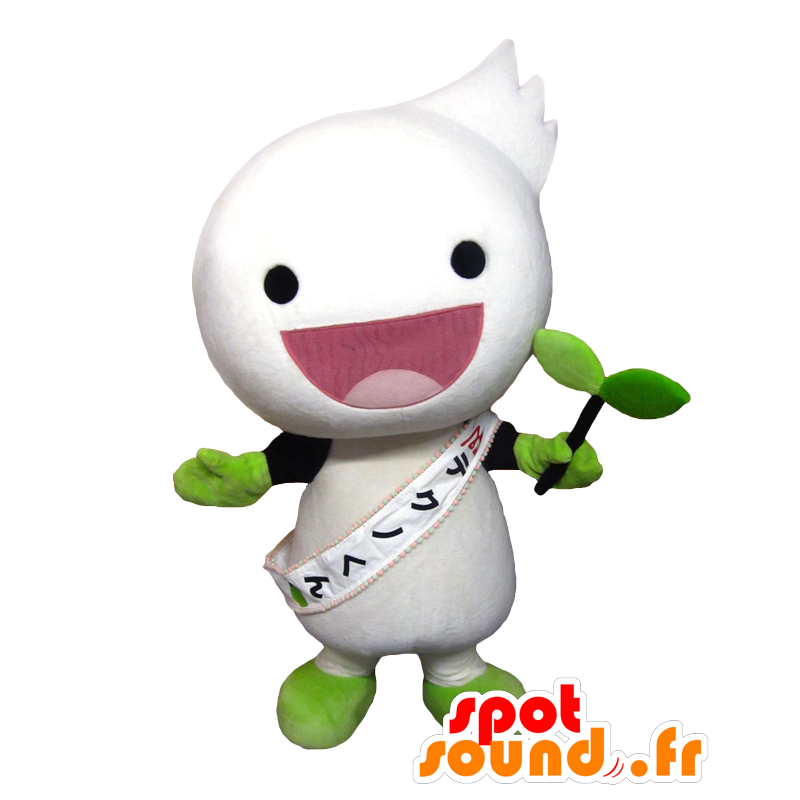 Mascota de Techno-kun, carácter redondo, blanco y verde - MASFR27510 - Yuru-Chara mascotas japonesas