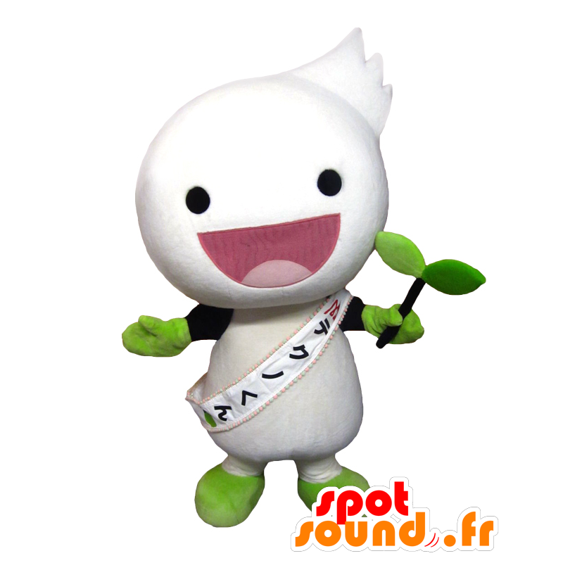 Techno-kun mascotte, carattere rotondo, bianco e verde - MASFR27510 - Yuru-Chara mascotte giapponese