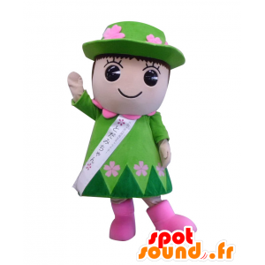 とだみちゃんのマスコット、緑とピンクのキャラクター、花-MASFR27517-日本のゆるキャラのマスコット