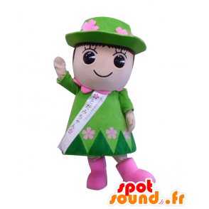 Mascotte de Todamichan, personnage vert et rose, fleuri - MASFR27517 - Mascottes Yuru-Chara Japonaises