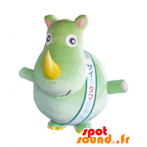 Mascotte de Sainotamachan, gros rhinocéros vert et jaune - MASFR27518 - Mascottes Yuru-Chara Japonaises