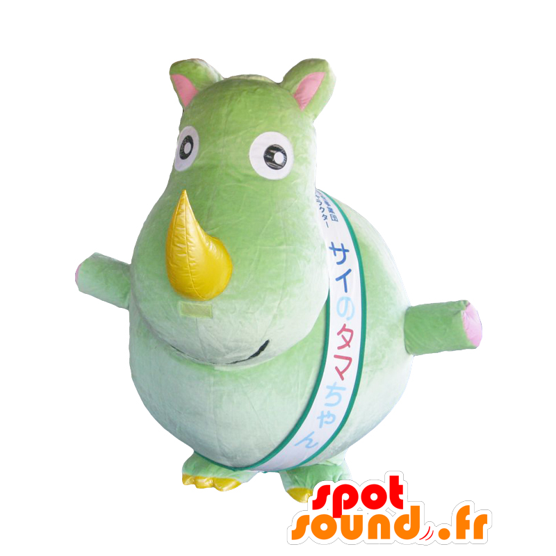 Mascotte de Sainotamachan, gros rhinocéros vert et jaune - MASFR27518 - Mascottes Yuru-Chara Japonaises