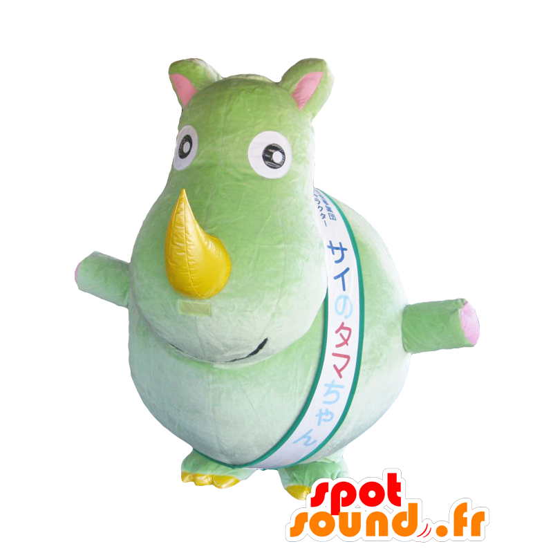 Sainotamachan mascot, big green and yellow rhinoceros - MASFR27518 - Yuru-Chara Japanese mascots