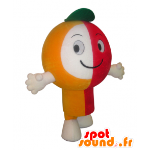 Mascotte de Kawasaki Myuton, bonhomme rond orange, rouge et blanc - MASFR27523 - Mascottes Yuru-Chara Japonaises