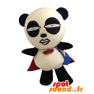 Mascotte de Keisei Panda, panda noir et blanc avec une cape rouge - MASFR27524 - Mascottes Yuru-Chara Japonaises