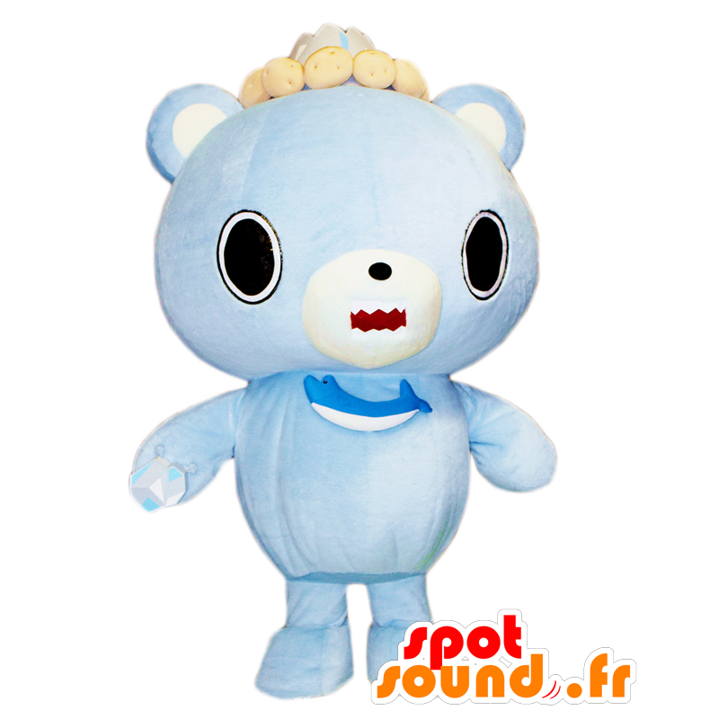 Mascot Shari-tsu, blauwe en witte teddybeer met een vis - MASFR27526 - Yuru-Chara Japanse Mascottes