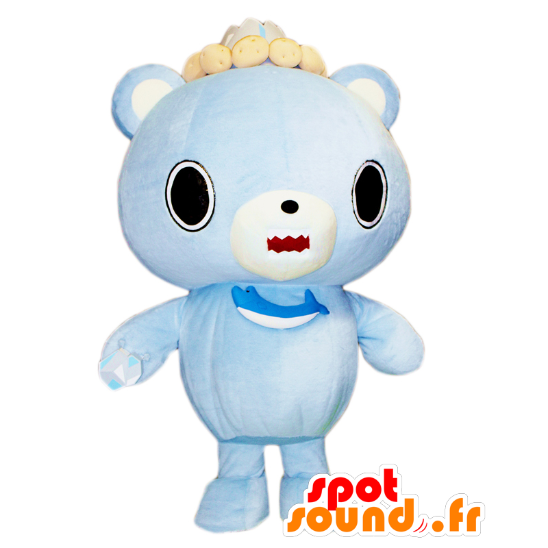 Mascot Shari-tsu, urso peluche azul e branco com um peixe - MASFR27526 - Yuru-Chara Mascotes japoneses