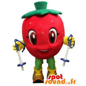 Neve-Berry mascotte, gigante rosso fragola con gli sci - MASFR27533 - Yuru-Chara mascotte giapponese