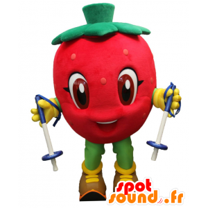 Snow-Berry maskot, kæmpe rød jordbær med ski - Spotsound maskot