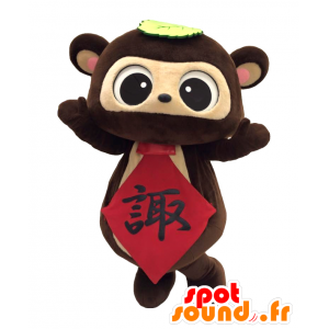 Mascotte de Suwapon, nounours marron et beige avec une cravate - MASFR27535 - Mascottes Yuru-Chara Japonaises