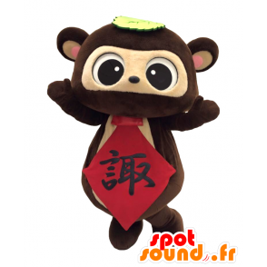 Mascota Suwapon, marrón y beige oso de peluche con un empate - MASFR27535 - Yuru-Chara mascotas japonesas