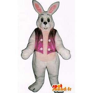 Mascot white rabbit with glasses and a vest - MASFR007094 - Rabbit mascot
