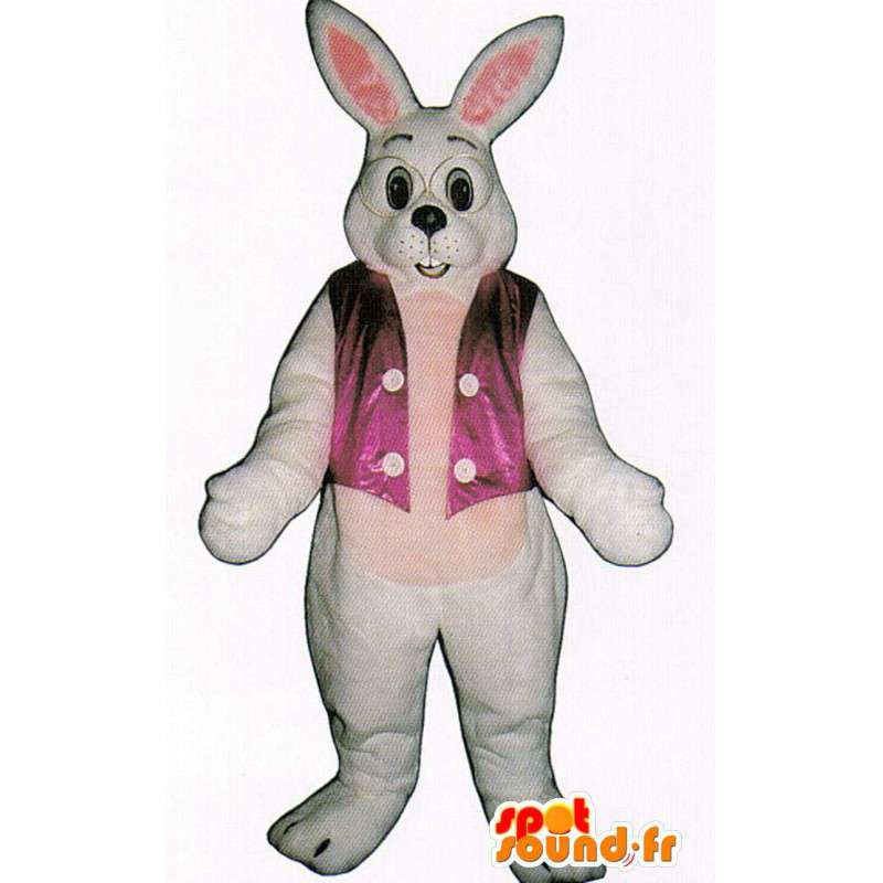 Mascotte de lapin blanc avec des lunettes et un gilet - MASFR007094 - Mascotte de lapins