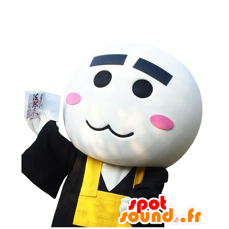 Mascot Pokuchin monje en traje negro y amarillo tradicional - MASFR27538 - Yuru-Chara mascotas japonesas