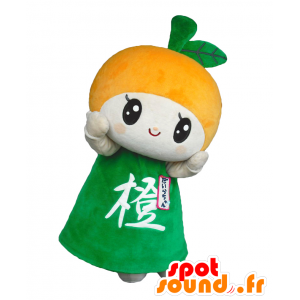 Mascotte de Daliang chan, orange géante, avec une robe verte - MASFR27539 - Mascottes Yuru-Chara Japonaises