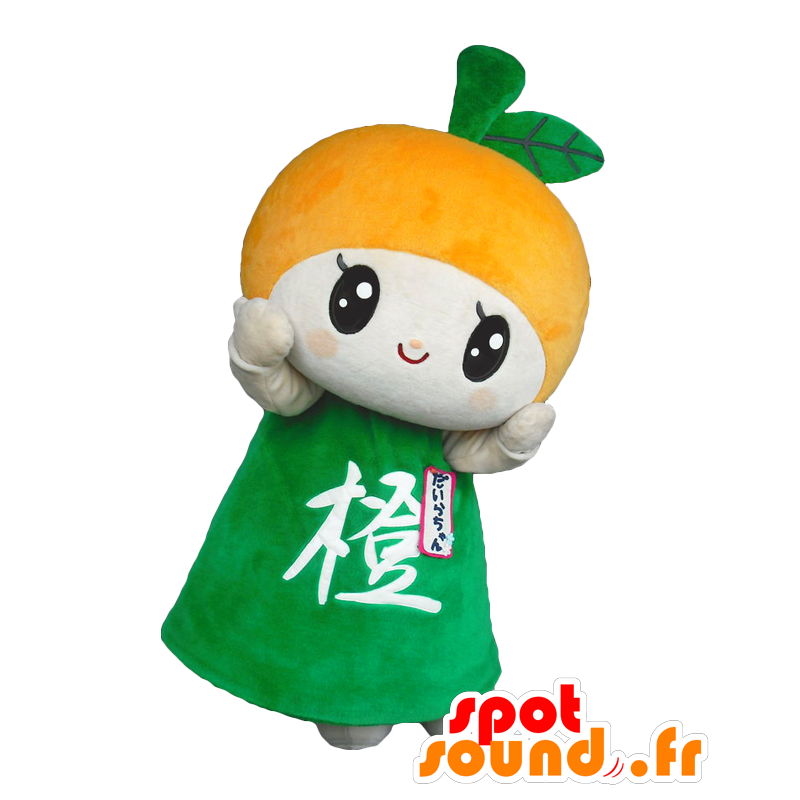 Daliang chan mascotte, reuze oranje met een groene jurk - MASFR27539 - Yuru-Chara Japanse Mascottes