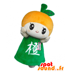 Daliang chan maskot, jätte orange, med en grön klänning -