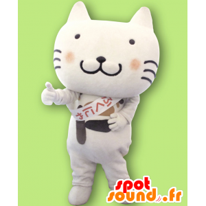 Mascotte de Fukunyan, chat beige avec une grosse tête - MASFR27540 - Mascottes Yuru-Chara Japonaises