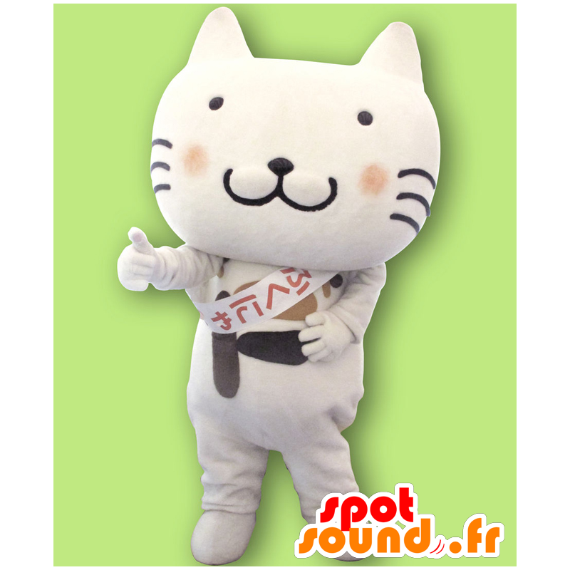 Fukunyan mascot, beige cat with a big head - MASFR27540 - Yuru-Chara Japanese mascots