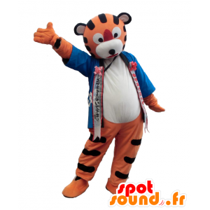 Morigami mascot, orange and black tiger with blue kimono - MASFR27543 - Yuru-Chara Japanese mascots