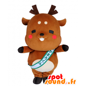 Mascotte de cerf, de Mashimaro kun, marron et blanc - MASFR27544 - Mascottes Yuru-Chara Japonaises